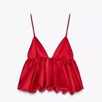 ZARA  top Cropped blouse ruffle red satin elegant evening date party  Photo 5