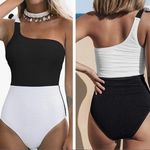 Cupshe  One Piece Swimsuit Color Block One Shoulder Bowknot Bathing Suit … Photo 1
