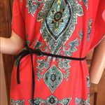 Boho Coral Short Sleeve Belted Shift Dress Tunic Size M Photo 3