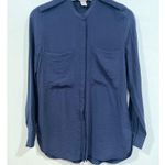 H&M Womens  Viscose Band-Collar Blouse 4 Navy Officewear Business Casual Photo 1