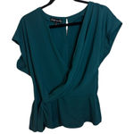 Montgomery Post Deep Teal Short Sleeve Wrap Blouse Blue Size L Photo 0