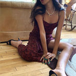 Urban Outfitters  Veronica Ruched Geo Print Midi Dress in Red Multi Size‎ Large Photo 0