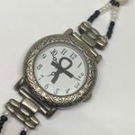 Vtg women’s quartz analog watch silver tone 26mm case beaded bracelet 7.5” runs Photo 1