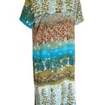 Kayla G Printed Dress Sz Medium Bohemian Boho Hippie Artsy Phoebe Buffay Vintage Green Photo 2