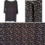 Dark Academia Navy Sheath Dress With Orange White Flowers 3/4 Sleeve Women’s 6 Blue Photo 1