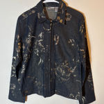 Chico's  Denim Jacket Size 1 Beaded‎ Embellished Floral Zip Up Dark Wash Photo 0