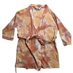 Wild Sage Tie Dye Waffle Knit Robe Coral Orange White Belted Pockets Women's M Size M Photo 0