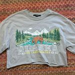 Forever 21 ALASKA GREY RHINESTONE BEAR FOREST GRAPHIC CUT OFF CROP TEE Photo 0
