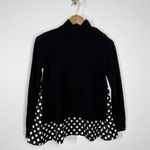 Kate Spade Black Mock Neck Sweater XS Silk Polka Dot Trim Photo 2