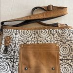 MYRA BAG BRAND..PIVOT PRINT SHOULDER BAG ADJUSTABLE STRAP TAN SUEDE DARK CANVAS Photo 6