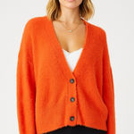 Free People  Orange Cardigan Sweater Oversized Small Comfy Fall Chic Cozy Fuzzy Photo 0