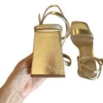 BP  Women’s Parker Gold Metallic Ankle Strap Block Heel Sandals Size 5 Photo 7