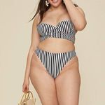 LPA NEW  Baby Doll Striped High Rise Swimsuit Bikini Bottoms Black White Size XL Photo 1