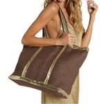 Muche et Muchette jute tote bag, chocolate brown and gold tone sequinns, NWOT Photo 2