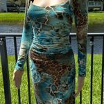 Cache turquoise, brown, white, animal leopard floral print dress Sz 2 Photo 2