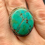 Large Natural Turquoise VTG Navajo Sterling Silver Ring Rope Bezel Size 5.5 Blue Photo 0
