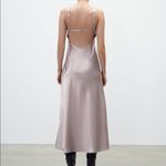 ZARA SATIN LINGERIE STYLE MIDI DRESS Straight Neck Adjustable Thin Straps GRAY XS NEW Photo 6