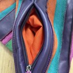 MYWALIT Crossbody Drawstring Stripe Purple Orange Green Leather Suede Purse Bag Photo 12