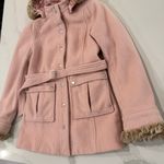 EXPRESS Button Front Wool/Cashmere Blend Pea Coat Faux Fur Trim Women’s 6 Pink Photo 1