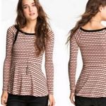 Free People  pink peplum top, wavy black striped long sleeve wide round neck knit Photo 1