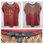 Miss Me shiny lace back short sleeve shirt blouse women's large. western aztec. Photo 1