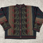 Cherry Lewis Sweater Womens Medium Wool Blend Floral Tapestry Cardigan England Green Photo 0