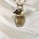 Vintage Dainty Silver Gold Toned Beaded Pearl Cross Charm Religious Necklace Photo 3