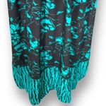 Vintage 90s Maxi Dress Green Black Floral Detail Short Sleeve Deep Vneck Flowy Size 6 Photo 4