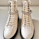 Jimmy Choo Worn Once  Calf Skin Crystal Embellished Cruz Combat Boots White Sz 37 Photo 3
