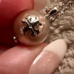 Tory Burch New Silver Necklace with T Logo Charm Gray Pearl Pendant MSRP $150 Photo 8