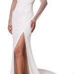 Lulus  Eternally Beloved White Mesh Off-the-Shoulder Pearl Maxi Dress M NWT Photo 0