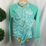 Land’s End Blue Print Long Sleeve Zip Neck Sporty Athletic 1 Piece Swim Suit 16 Photo 0