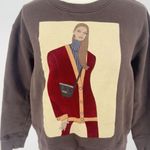 ZARA Sweater Women's Brown Small Cropped Fashion Velvet Print Gen Z Crew Neck Photo 4