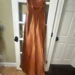 Birdy Grey Kira copper satin 1 shoulder bridesmaid bridal maxi dress NWOT Medium Photo 8