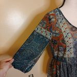 Umgee  USA Size Medium M Sheer Flowy Blouse Long Half Sleeve Print Dark Colors Photo 6