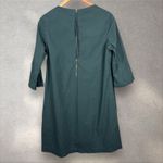 ODEEH Cotton Poplin Green Pleated 3/4 Bell Sleeve‎ Shift Dress Size 36 Small Photo 2