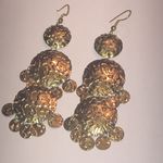Brass Tone Aged Gold Tone Textured Dangle Retro Boho Earrings Photo 2