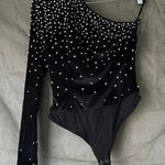 Retrofete Black Velvet Rhinestone One Sleeve Bodysuit Size Small Photo 0