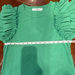 Green Ruffle Flutter Sleeve Blouse Office Business Casual Lettuce Style Size M Photo 2