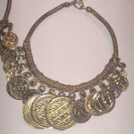 Brass Tone Aged Gold Tone Coin Dangle Boho Retro Hoop Earrings Photo 3