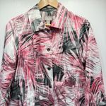 Chico's Chico’s Pink Gray & Ivory Leaves Satin Cotton Blend Button Front Shirt Jacket Photo 8