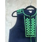 J Crew Tank Womens 8 Navy Green Embroidered Bib Tassel Keyhole Sleeveless Top Photo 4