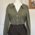 Madewell Green Peter Pan ruffle collar top windowpane embroidered small olive Photo 0