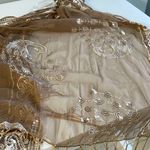 Ellen Tracy New Ellen,Tracy semi sheer embroidered and sequin peacocks scarf, mocha color Photo 0