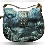 White House | Black Market  patent leather studded blue shoulder bag Photo 0