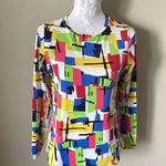 Ibkul Womens Golf Top Abstract Colorful Sun Protection Long Sleeve Small Red Photo 2