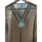 Blue Island Blue‎ Island New York Women Medium Turquoise Jewelry Sheer Brown Shirt Bohemian Photo 1