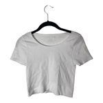 One Step Up White Ribbed Cropped Short Sleeve Top Size XL Stretch Knit Tee Photo 1