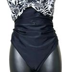 Tempt Me NWT  Women’s High Neck Ruched One Piece Swimsuit Black Leaves Size M Photo 5