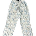 Beau Dawson Blue White Floral Linen Blend Wide Leg Tie Front Pants size L 10 Photo 0